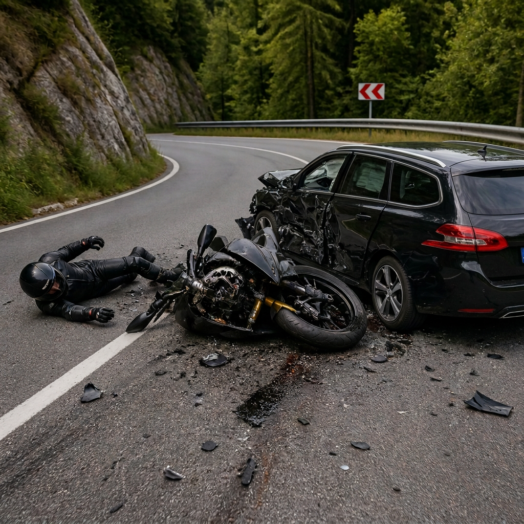 Auto korrekt zum Motorrad ausgerichtet Auto korrekt zum Motorrad ausgerichtet